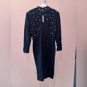 Vintage 80s Western Rhinestone Studded Light Sweater Dress